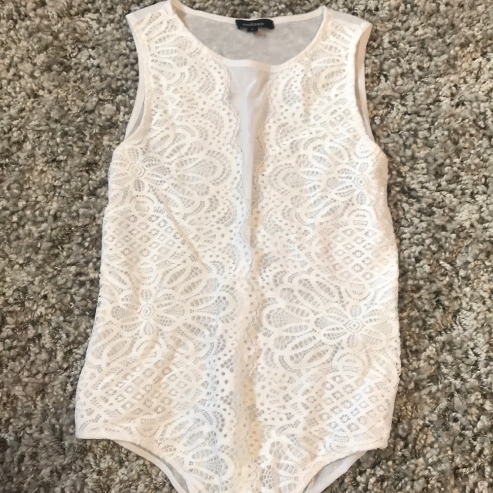 Sleeveless mesh white bodysuit